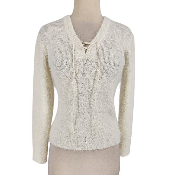SALE Zalma Spark Eyelash Pullover Sweater WHITE Long Sleeve Size Small - Picture 1 of 5